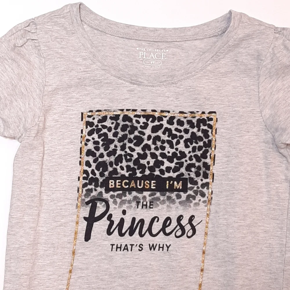 Childrens Place I'm The Princess Leopard Gold Glitter Tshirt Tee Top Size 5T